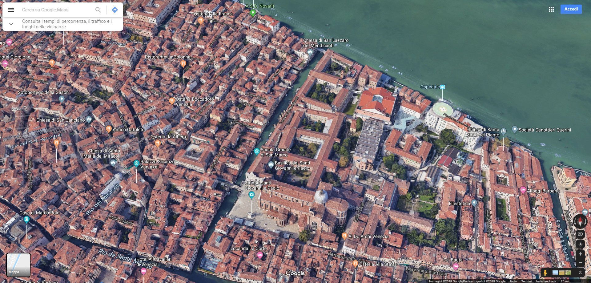 Vista aerea Google su Rio dei Mendicanti a Venezia